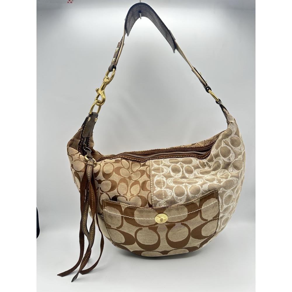 Vintage Coach Signature Patchwork Hobo Bag 10233 Y2K (2006) Gold, Beige, Brown